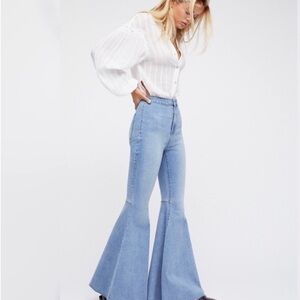 Free People Light Blue High-Waist Flare Jeans